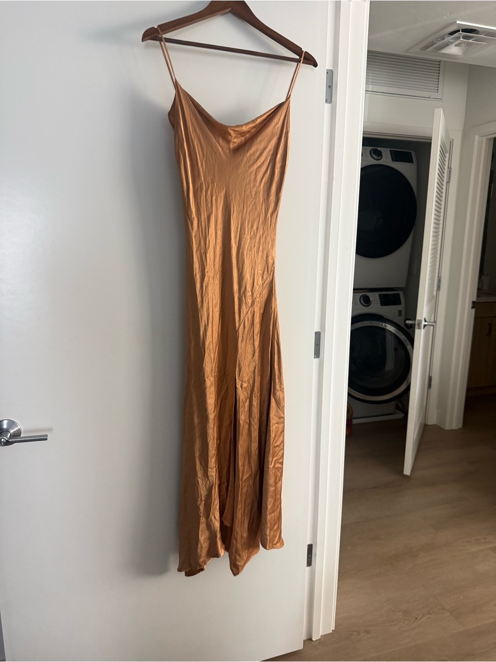 Bec & Bridge Copper Slip Bias Satin Maxi Dress